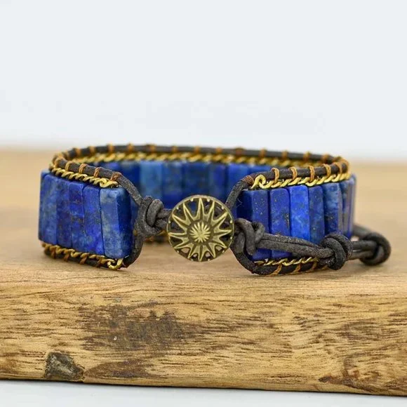 Natural Lapis Lazuli Handmade Healing Chakra Men Women Cuff Blue Bracelet Gifts - Picture 1 of 3
